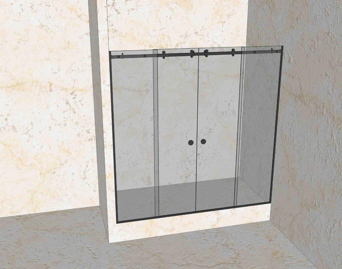 Прямая раздвижная стеклянная душевая из 4 стекол — проект стеклянной душевой, выполненный компанией «Стекло Кубани»