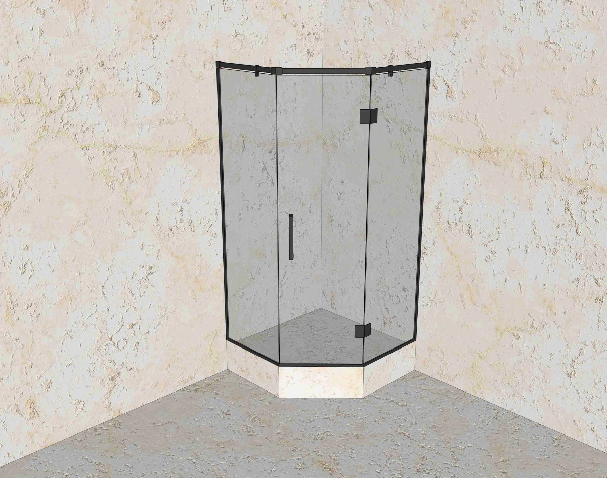 Изготовление стеклянной душевой трапецийной конструкции из трёх стекол, выполнено компанией «Стекло Кубани»